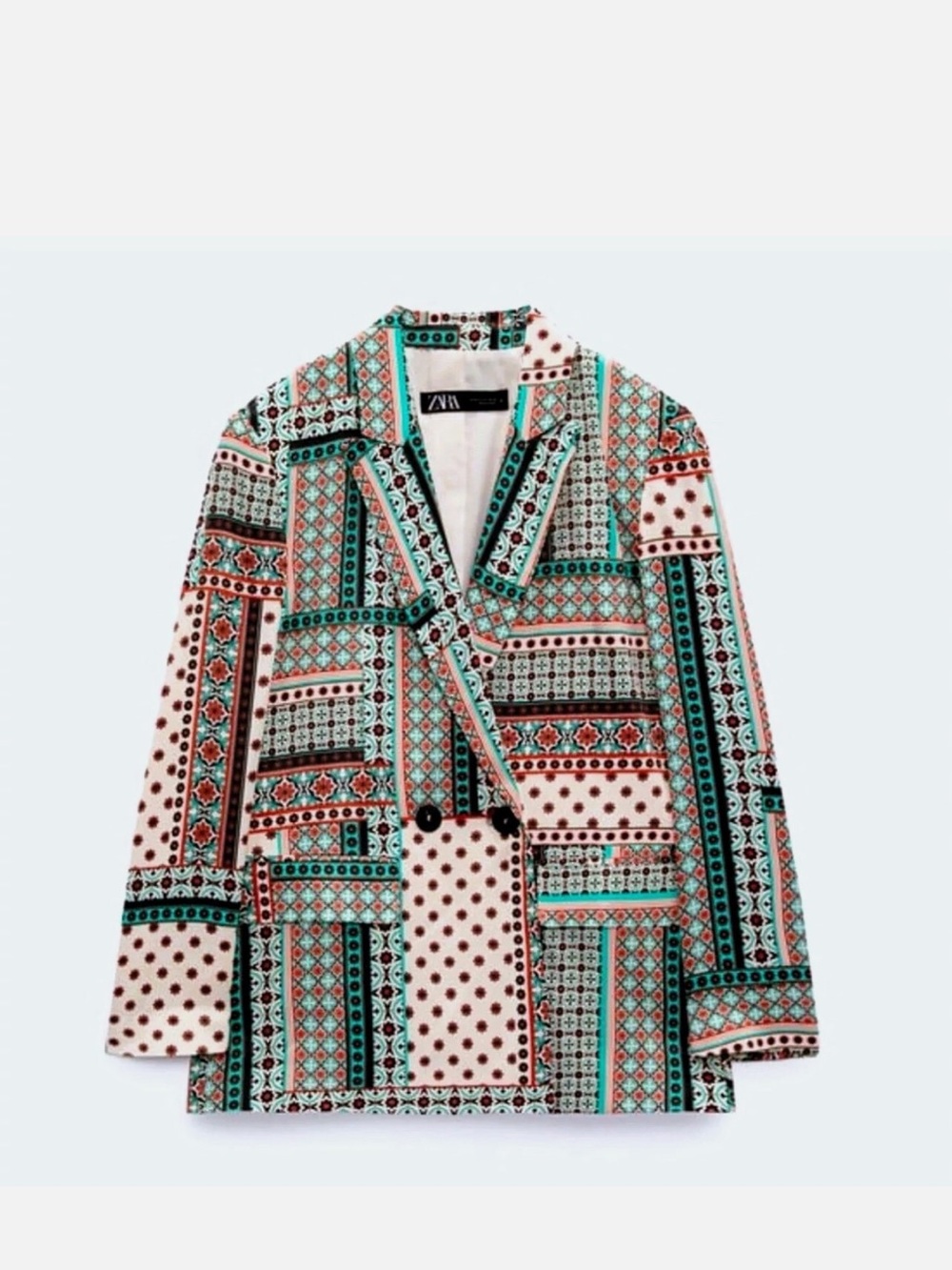 ZARA Retro Patchwork Printed Multicolor Satin-Effect Blazer and matching pants - Picture 7 of 10